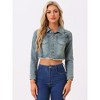 Allegra K Women's Turn Down Frayed Button Down Washed Cropped Denim Jacket - 3 of 4