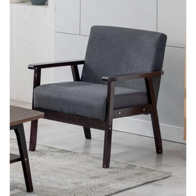 CAVINAS Linen Accent Chair with High Backrest and Solid Wood Arms,Cozy Upholstered Living Room Chairs,Reading Chairs for Living Room