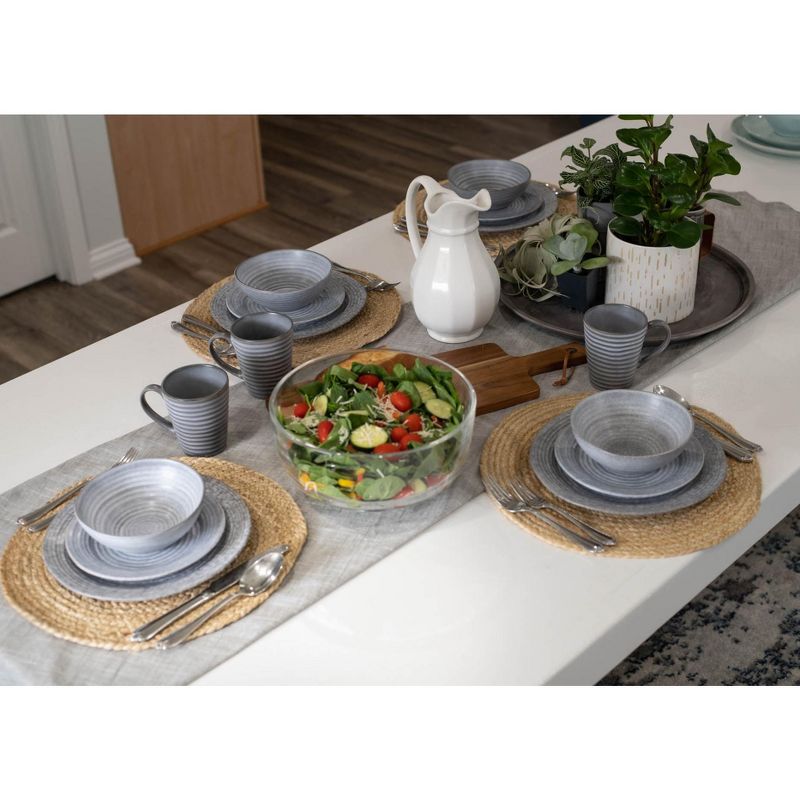 Elanze Designs Chic Ribbed Modern Thrown Pottery Look Ceramic Stoneware Plate Mug & Bowl Kitchen Dinnerware 16 Piece Set - Service for 4, Slate Grey, 5 of 7