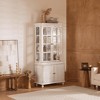 SpassWay 78"H White Washed Vintage Display Cabinet with Glass Doors 3 Sided Glass Farmhouse Storage Hutch for Living Room Kitchen Office Hallway - 3 of 4