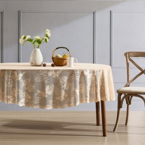 HLC.ME Butterfly Floral Patterned Scalloped, Wrinkle Resistant, Lace Fabric Table Cloth for Round and Rectangle Tables - 1 of 4