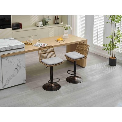 Vynxaria Gray Rattan Swivel Accent Chairs - Set of 2, Adjustable Counter Height
