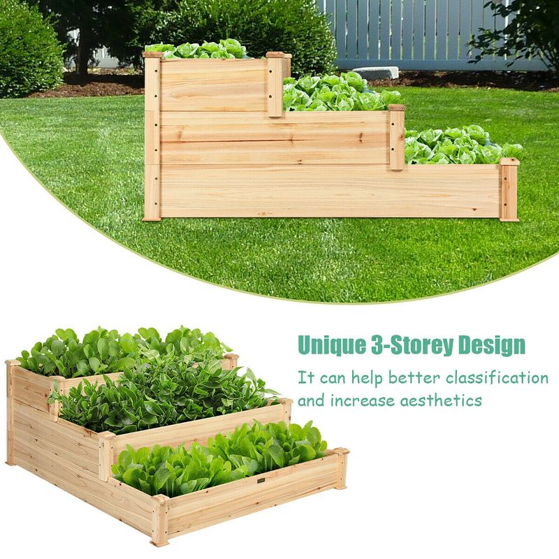 Costway 3 Tier Wooden Raised Vegetable Garden Bed Elevated Planter Kit Outdoor Gardening, 5 of 11