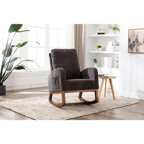 Modern High Back Armchair Rocking Chair, Upholstered Glider Chair With Side Pocket, Wooden Nursery Rocking Chairs - image 1 of 4