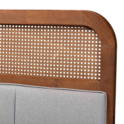 Esti Gray Upholstered Walnut Wood Queen Headboard with Rattan