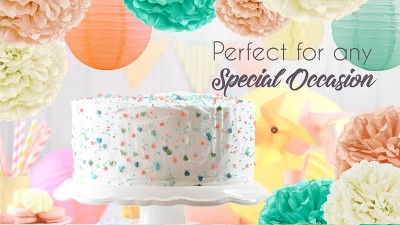 Mint, Peach, and Ivory 22-Piece Tissue Paper Pom Poms and Lantern Kit