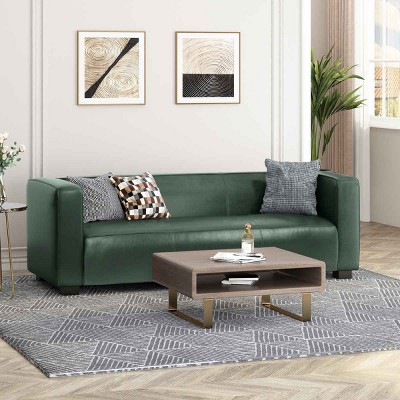 3 Seater Sofa for Living Room, Tuxedo Arm Design Sofa with Smooth Finish, Upholstered PU Leather Couch with Birch Wood Legs-Coolbibila