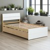 Modern Twin Size Bed Frame with High Gloss Headboard, Pull-Out Trundle, Wood Grain Design, No Box Spring Needed - 4 of 4