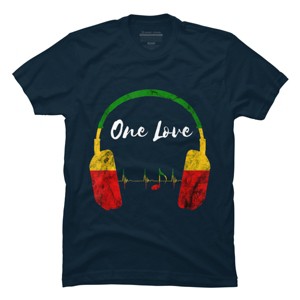 Adult Design By Humans Headphones Jamaican Pride One Love By T-Shirt - 1 of 2