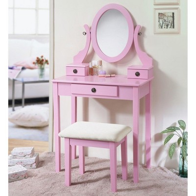NicBex 30" Makeup Vanity Desk with Mirror and Stool,Retro Makeup Table with 3 Storage Drawers for Bedroom