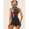 Allegra K Women's Metallic Mock Neck Zip-Up Shiny Holographic Crop Tank Top - 3 of 4