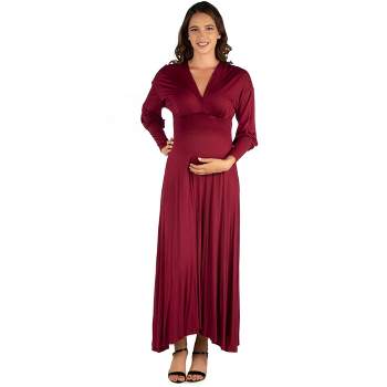 24seven Comfort Apparel V-Neck Long Sleeve Maternity Maxi Dress