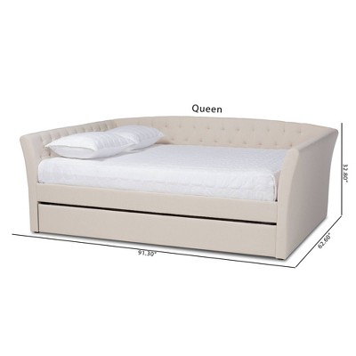 Beige Upholstered Full Daybed with Trundle and Tufted Design