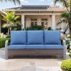 POCASSY Outdoor 75" Outdoor Sofa with Metal Armrest, All Weather Patio Brown Wicker Sofa Outdoor Couch Furniture for Porch, Deck, Garden - 2 of 4