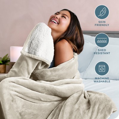Full Oyster Reversible Sherpa Fleece Blanket