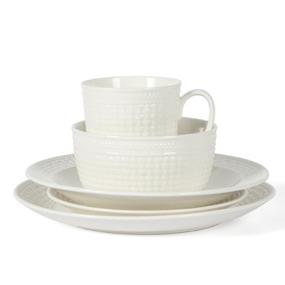 White Basket Weave Porcelain Dinnerware Set, Service for 6