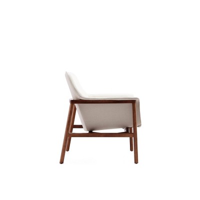Mid-Century Cream Linen and Walnut Wood Accent Chair