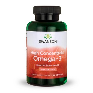 Swanson High Concentrate Omega-3 Fish Oil for essential fatty acid support (680mg, 120 softgels) - 1 of 4