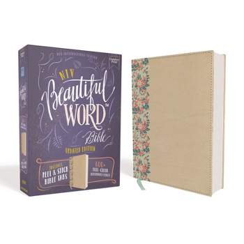 Niv, Beautiful Word Bible, Updated Edition, Peel/Stick Bible Tabs, Leathersoft Over Board, Gold/Floral, Red Letter, Comfort Print - by  Zondervan