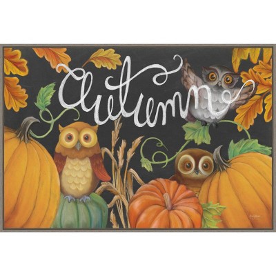 33" x 22" Harvest Owl II by Mary Urban Framed Wall Canvas - Amanti Art