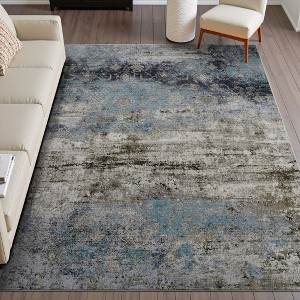 MontVoo Teal Abstract Pattern Washable Rug - 1 of 4