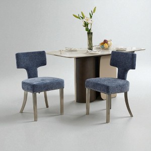 Set of 2 Chenille Dining Chairs with Curved Backrest, Copper Nailhead Trim, Foam Cushion & Brushed Stainless Steel Legs for Kitchen, Dining Room - 1 of 4