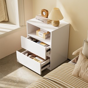ATJafurn White Cabinet Freestanding Storage Cabinet, Floor Cabinet Nightstands With 2 Drawers For Living Room, Bed Room - 1 of 4