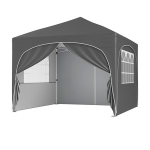 Gymax 10 X 10 FT Pop up Canopy Tent w/ Wheeled Bag Portable Foldable Outdoor Beach Sun Shelter Commercial Patio Party Event Tent Gray - 1 of 4