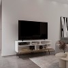 Vynxaria Modern 54" Wide Two-Door TV Stand in White with Natural Oak Base, Pull-Down Doors, and Cable Management - 4 of 4