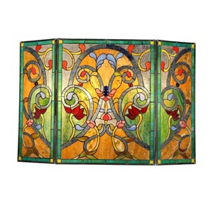 Chloe Lighting Myrtle Tiffany-Style 3pcs Folding Victorian Fireplace Screen 44x28 - 1 of 2