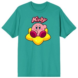 Kirby Sitting On Star Juniors Bright Aqua T-shirt - 1 of 3