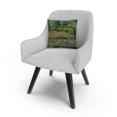 Claude Monet 'The Japanese Footbridge 1899' Green Polyester Throw Pillow