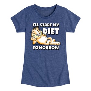 Girls' - Garfield - Start My Diet Tomorrow Fitted Short Sleeve Graphic T-Shirt - 1 of 4
