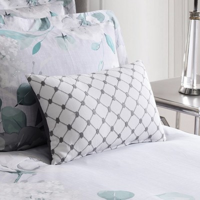 White and Gray Embroidered Cotton Throw Pillow 12x20