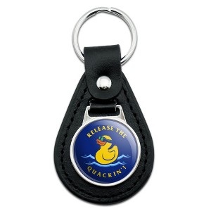 Release The Quackin Kraken Rubber Duck Funny Humor Black Leather Keychain - 1 of 3