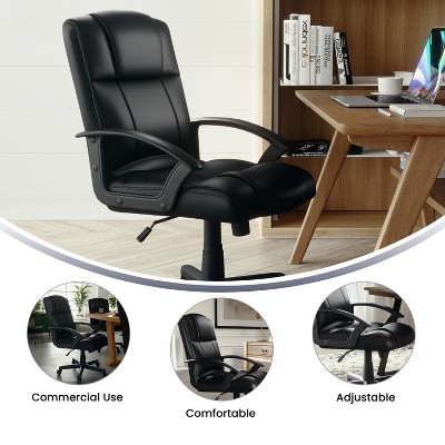 Ergonomic High-Back Black Leather and Plastic Swivel Task Chair