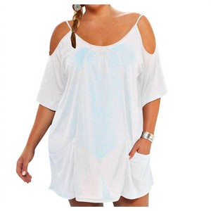 Women's Plus Size Open Shoulder Cover Up Tunic - Always for Me - 1 of 4