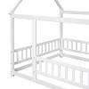 CAVINAS Full Size Floor Bed House Shaped Modern Pine Bed Frame with Guardrail and Opening for Bedroom, White - 4 of 4