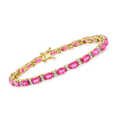 Ross-Simons 10.60 ct. t.w. Pink and White Topaz Tennis Bracelet in 18kt Gold Over Sterling