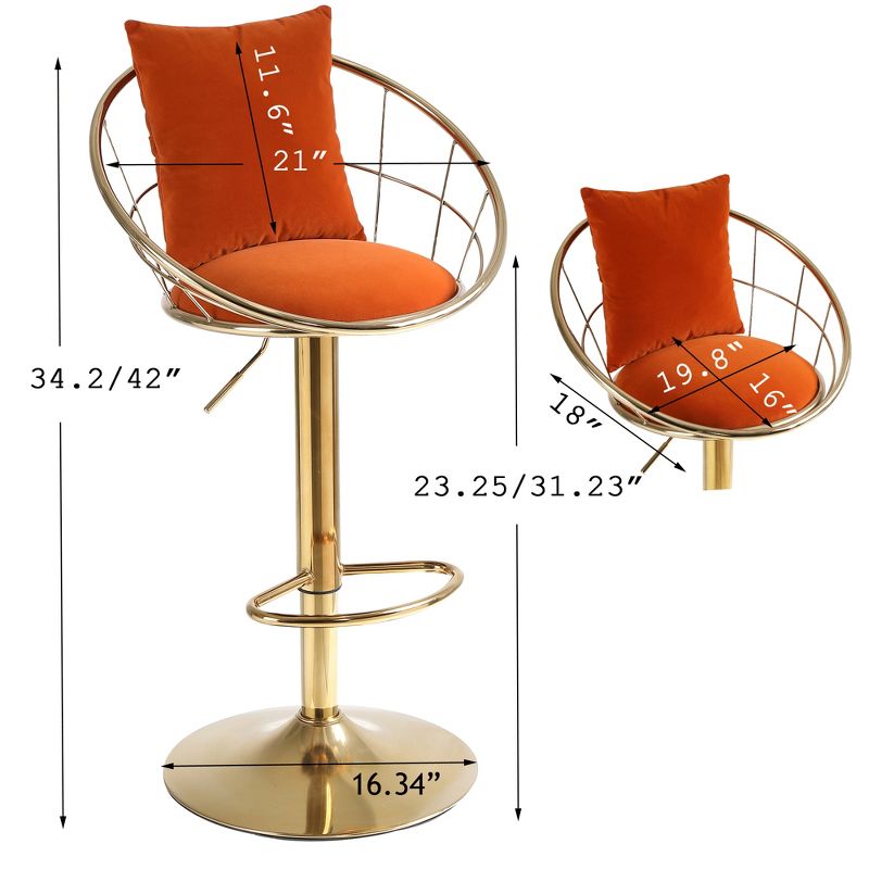 Set of 2 Modern Style 360 Degree Swivel Bar Stools with Metal Adjustable Base - ModernLuxe, 4 of 12