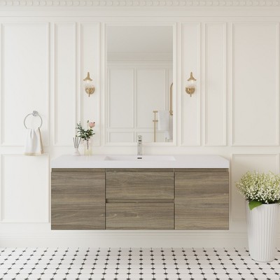 Whisen Floating Wall-Mounted Bathroom Vanity with Resin Sink, Water-Resistant Timber Cabinets and Drawers