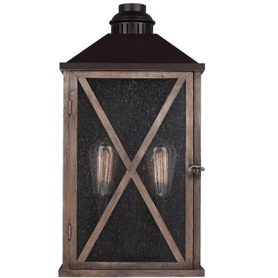  Feiss Lumiere 2-Light 19" Dark Weathered Oak / Oil Rubbed Bronze Large Outdoor Lantern OL17004DWO/ORB 