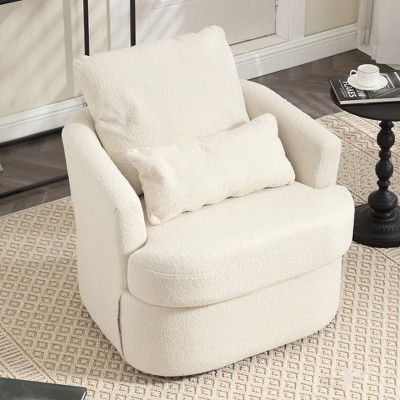 MOONMISS 360 Degree Swivel Barrel Chair,Comfy PU leather Round Accent Sofa Chair,Leisure Arm Chair for Nursery,Hotel,Bedroom,Office