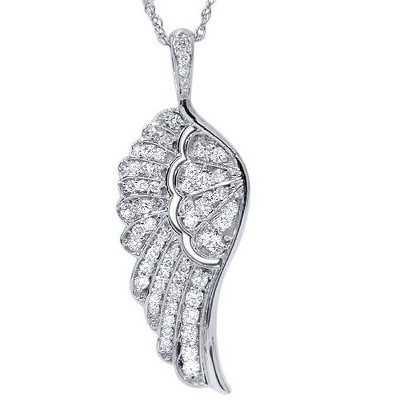 Pompeii3 VS 1/2ct Angel Wing Diamond Pendant 14K White Gold 1" Tall