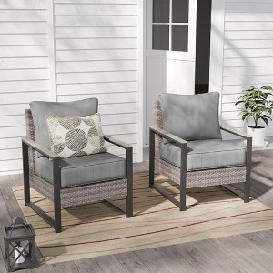 Sonkuki 2 Piece Wicker Patio Chairs Set, All-Weather PE Rattan Wicker Chair Patio Conversation Couch with Cushion - 1 of 4