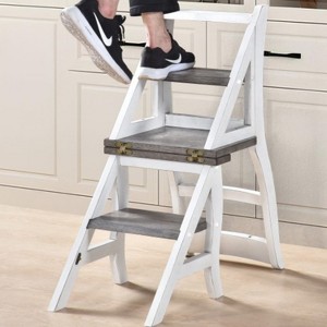 Solid Wood Foldable Ladderchair Dual Purpose Stepladders Step Display Stand Flower Stand forHome,Library,Kitchen - 1 of 4