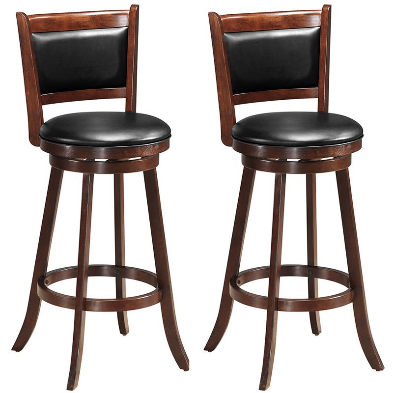 Costway Set of 2 29'' Swivel Bar Height Stool Wood Dining Chair Upholstered Seat Panel Back Espresso, 1 of 11