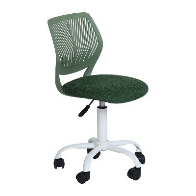 FurnitureR Desk Chair, Home Office Chair Armless with Padded Fabric Cushion and Plastic Mid Back Rolling Adjustable Swivel Computer Chair, Dark Green