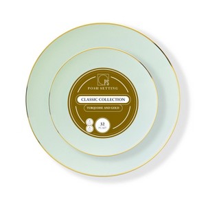 Posh Setting 32 Pack Green and Gold Round Plastic Dinnerware Set - 16 Guests - Organic - 1 of 4