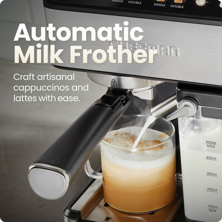 Chefman Barista Pro Espresso Maker Stainless Steel Finish: 1350W Electric Coffee Machine, Dishwasher-Safe Parts, 1.8L Capacity, 5 of 8